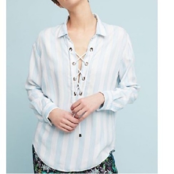 Anthropologie Rails Striped Lace-Up Shirt new - Picture 6 of 10